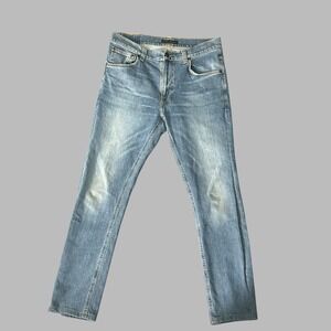 Nudie Jeans Men's 32x34 Lean Dean Mid Stone Comfort Light Wash Stretch Jeans
